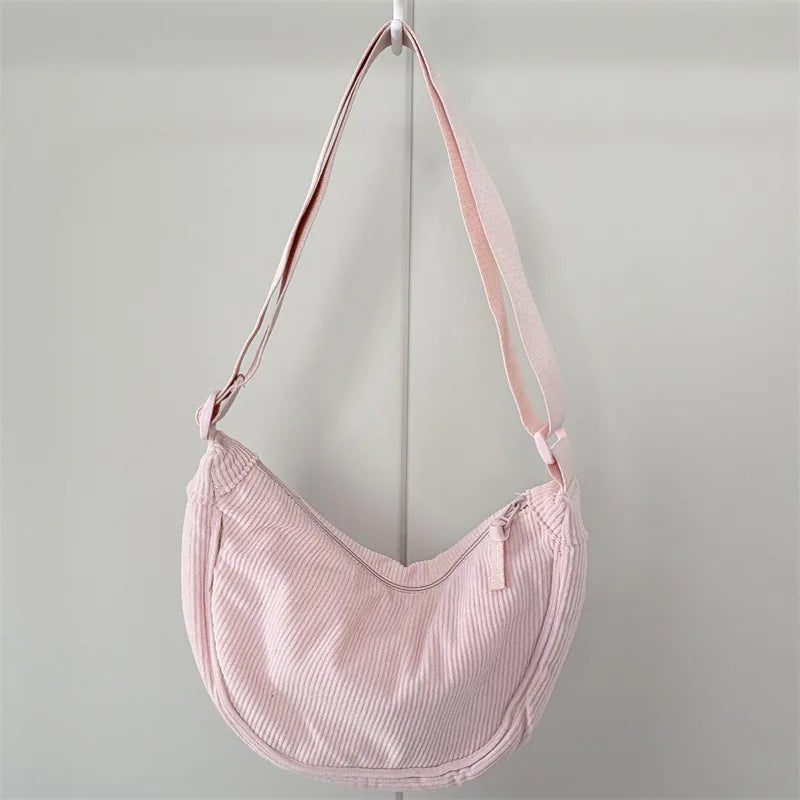 Solid Color Corduroy Hobo Shoulder Bag for Women