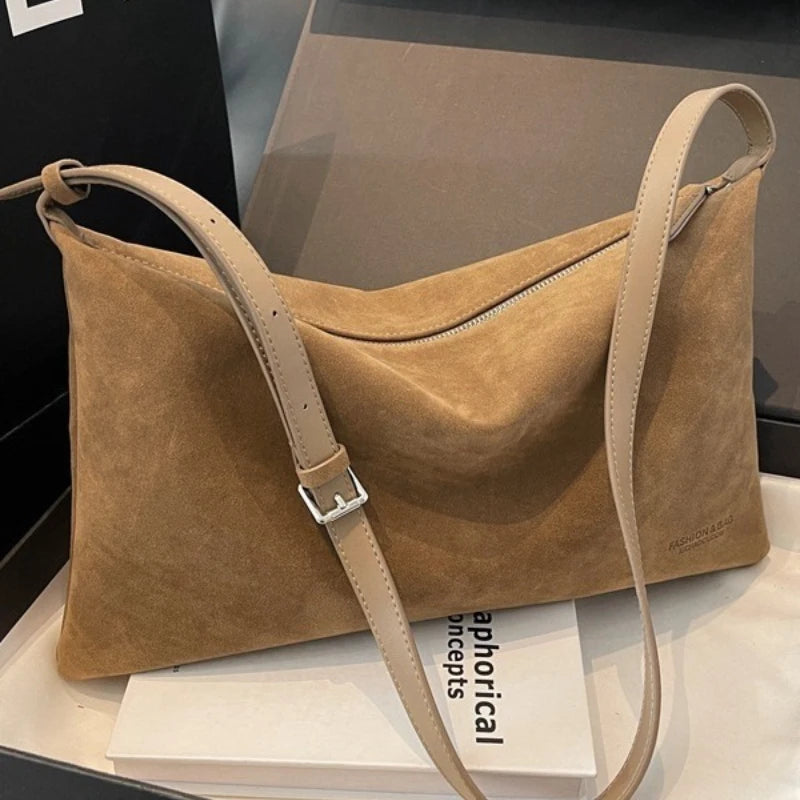 Retro Suede-Style Hobo Shoulder Bag for Women