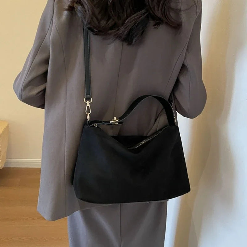 Retro Suede-Style Hobo Shoulder Bag for Women