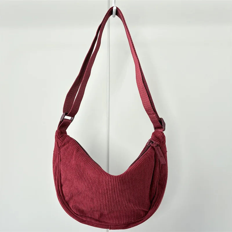 Solid Color Corduroy Hobo Shoulder Bag for Women