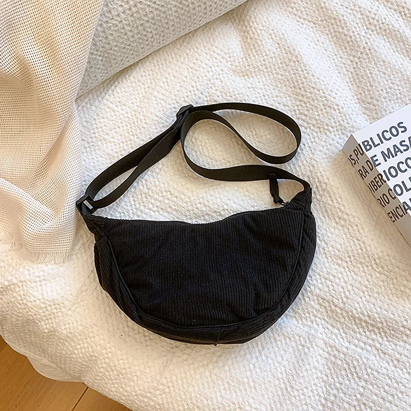 Solid Color Corduroy Hobo Shoulder Bag for Women