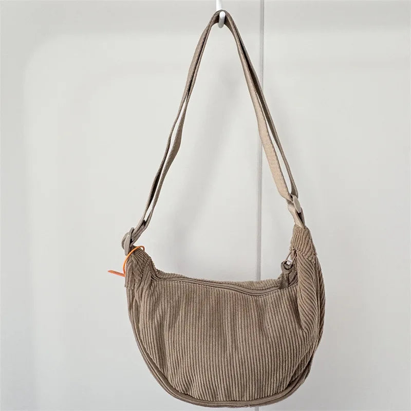Solid Color Corduroy Hobo Shoulder Bag for Women