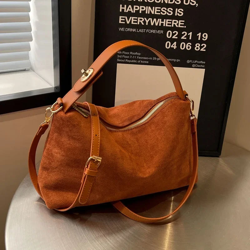 Retro Suede-Style Hobo Shoulder Bag for Women