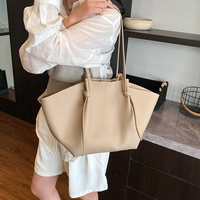 Minimalist Soft Leather Shoulder Tote