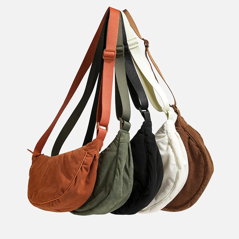 Solid Color Corduroy Hobo Shoulder Bag for Women