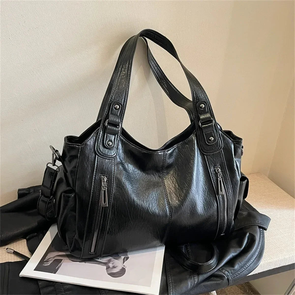 Large PU Leather Hobo Shoulder Bag for Women
