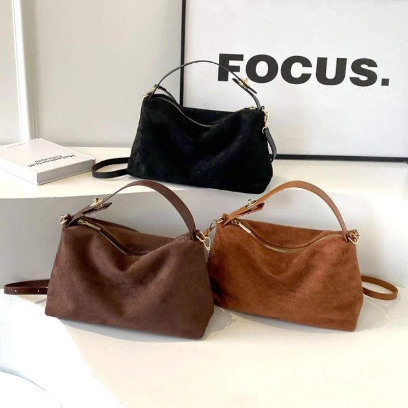 Retro Suede-Style Hobo Shoulder Bag for Women