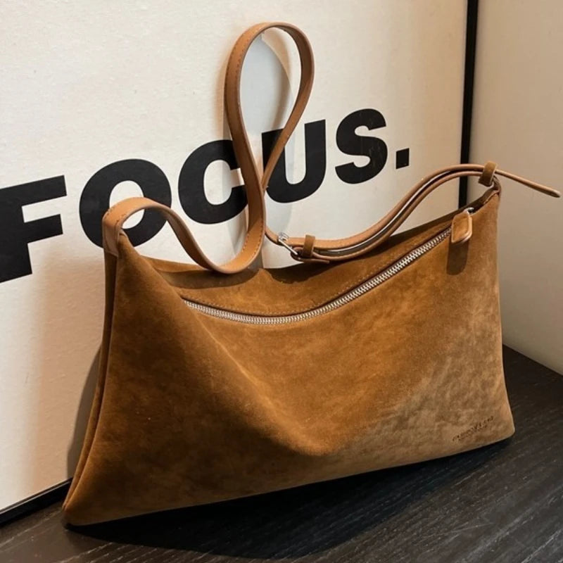 Retro Suede-Style Hobo Shoulder Bag for Women