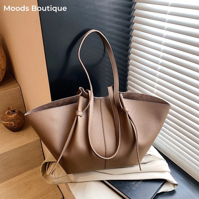 Minimalist Soft Leather Shoulder Tote