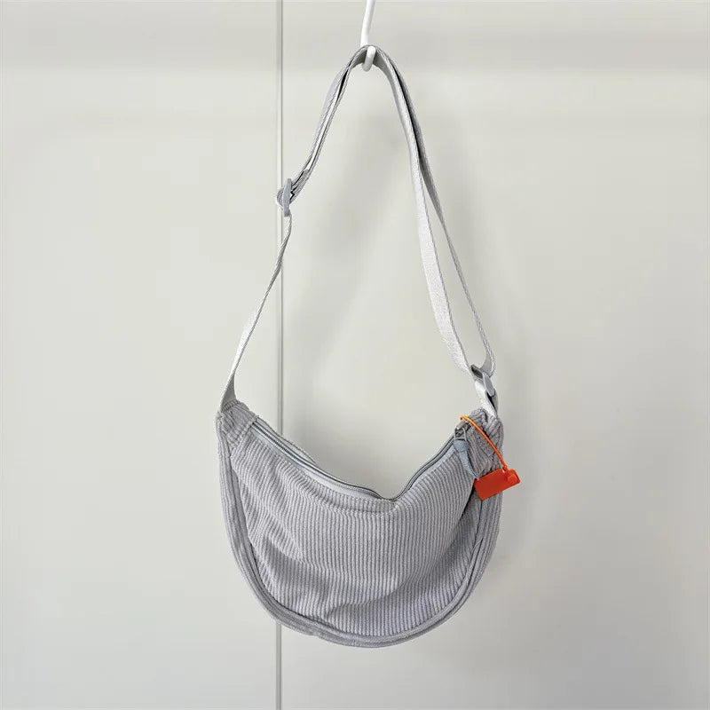 Solid Color Corduroy Hobo Shoulder Bag for Women