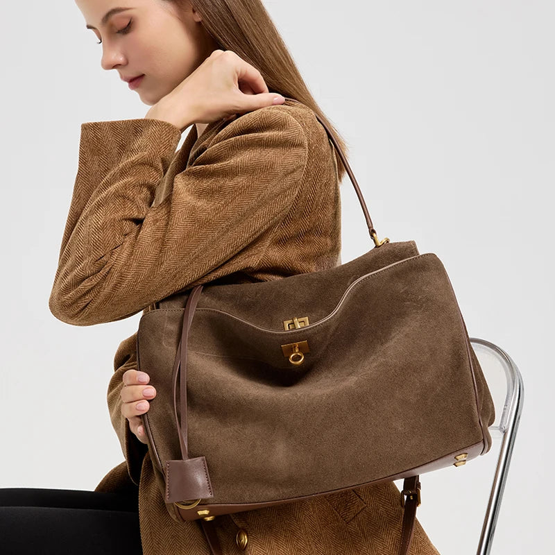 Luxury Genuine Suede Leather Shoulder Bag for Women