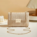 Elegant Woven Straw Crossbody Bag with Gold Chain