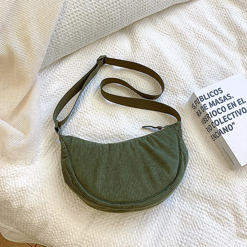 Solid Color Corduroy Hobo Shoulder Bag for Women