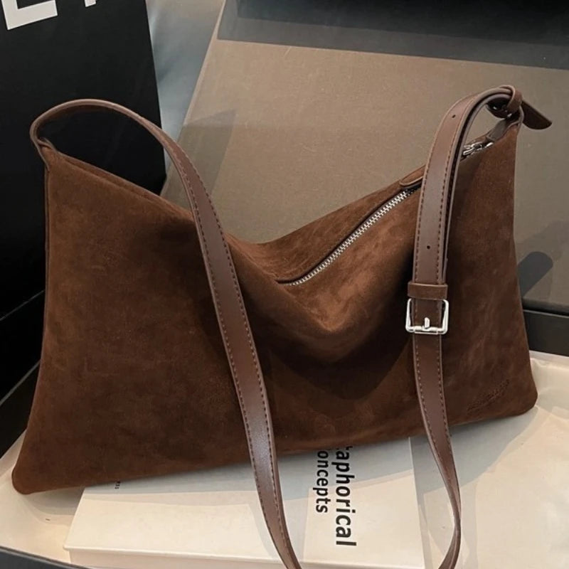 Retro Suede-Style Hobo Shoulder Bag for Women