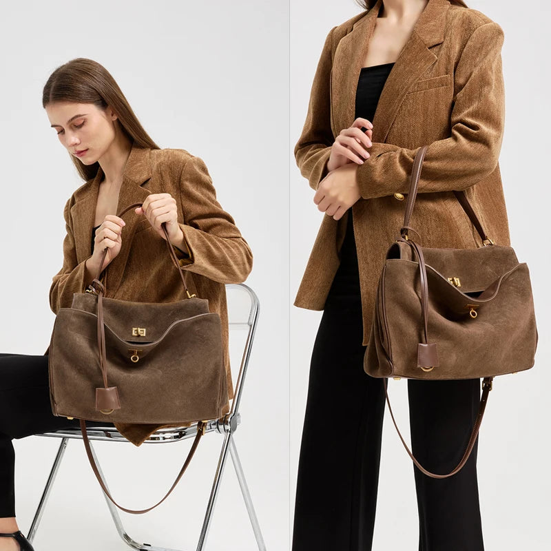 Luxury Genuine Suede Leather Shoulder Bag for Women
