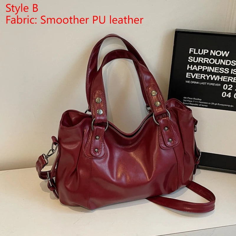 Large PU Leather Hobo Shoulder Bag for Women