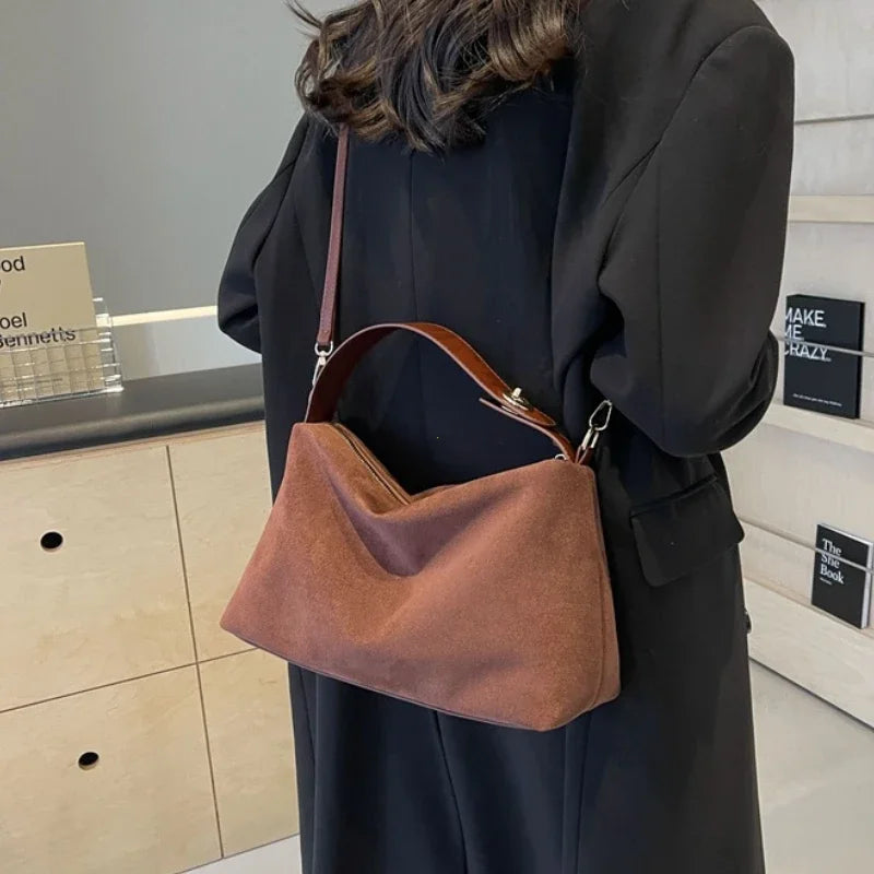 Retro Suede-Style Hobo Shoulder Bag for Women