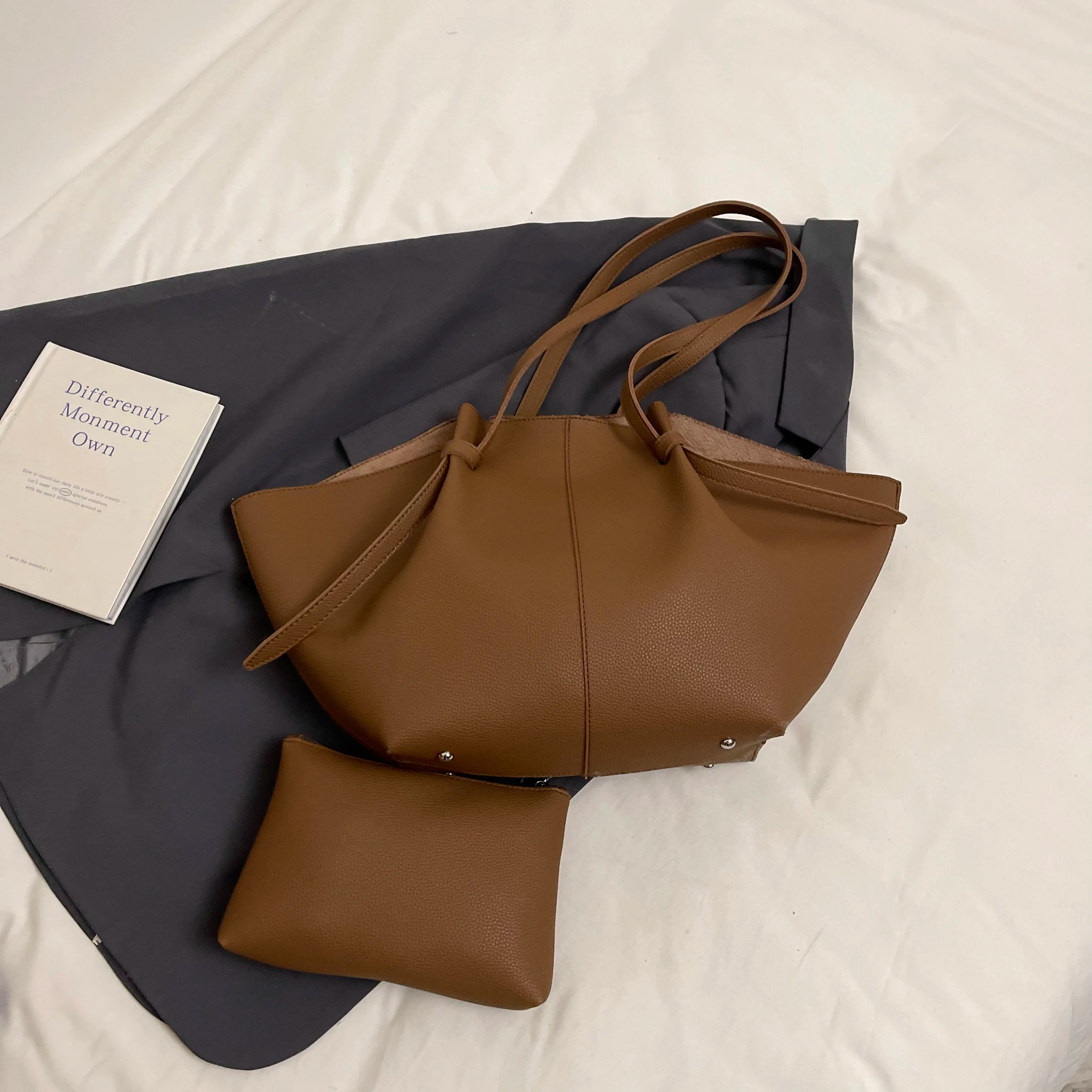 Minimalist Soft Leather Shoulder Tote