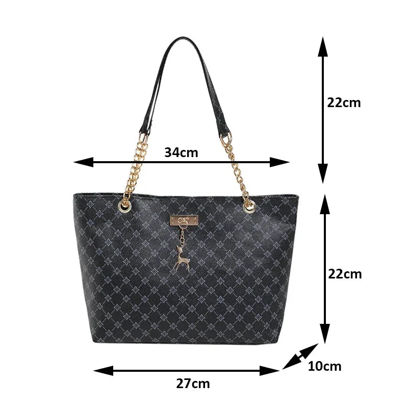 Luxury Printed Chain-Handle Shoulder Tote Bag for Women
