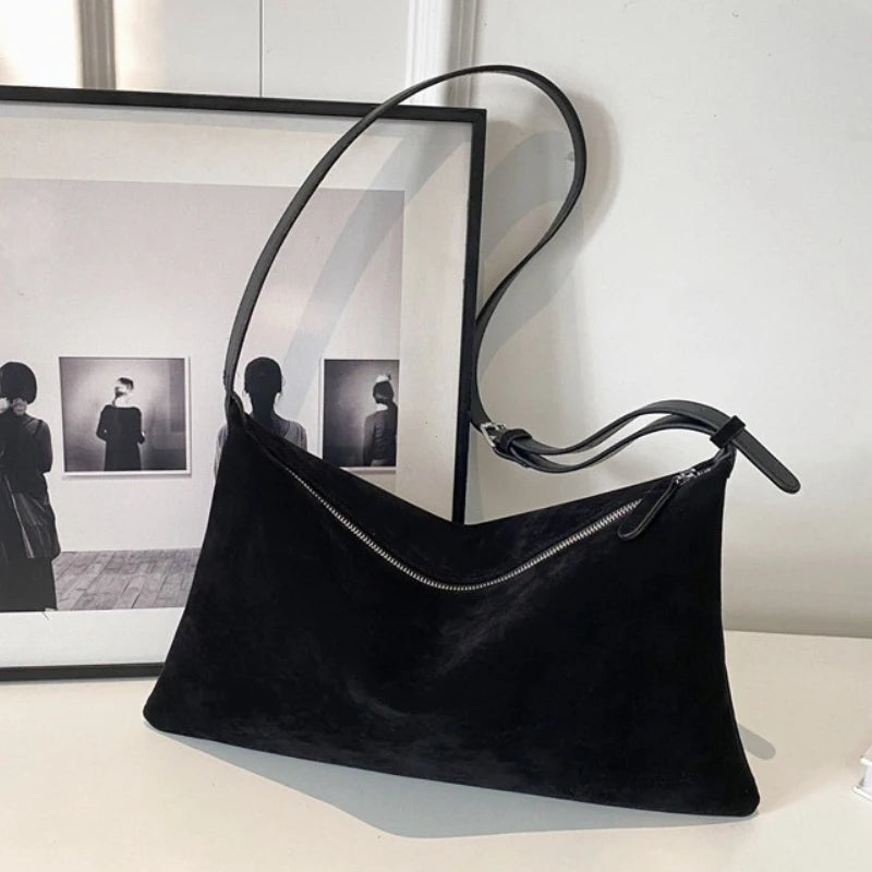 Retro Suede-Style Hobo Shoulder Bag for Women